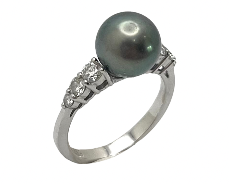 Mikimoto Black Pearl Ring with Diamond Accents - White Gold