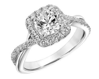 0.80ct Diamond Ring with Diamond Halo and Diamond Twist Shank - White Gold