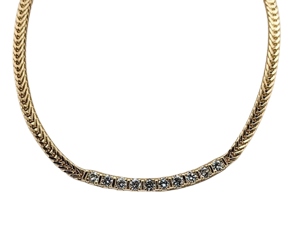Diamond Bar Necklace on Franco Link Chain - Yellow Gold