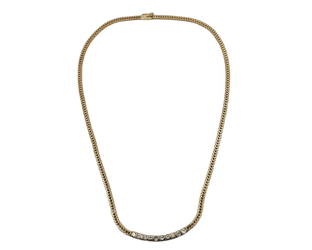 Diamond Bar Necklace on Franco Link Chain - Yellow Gold