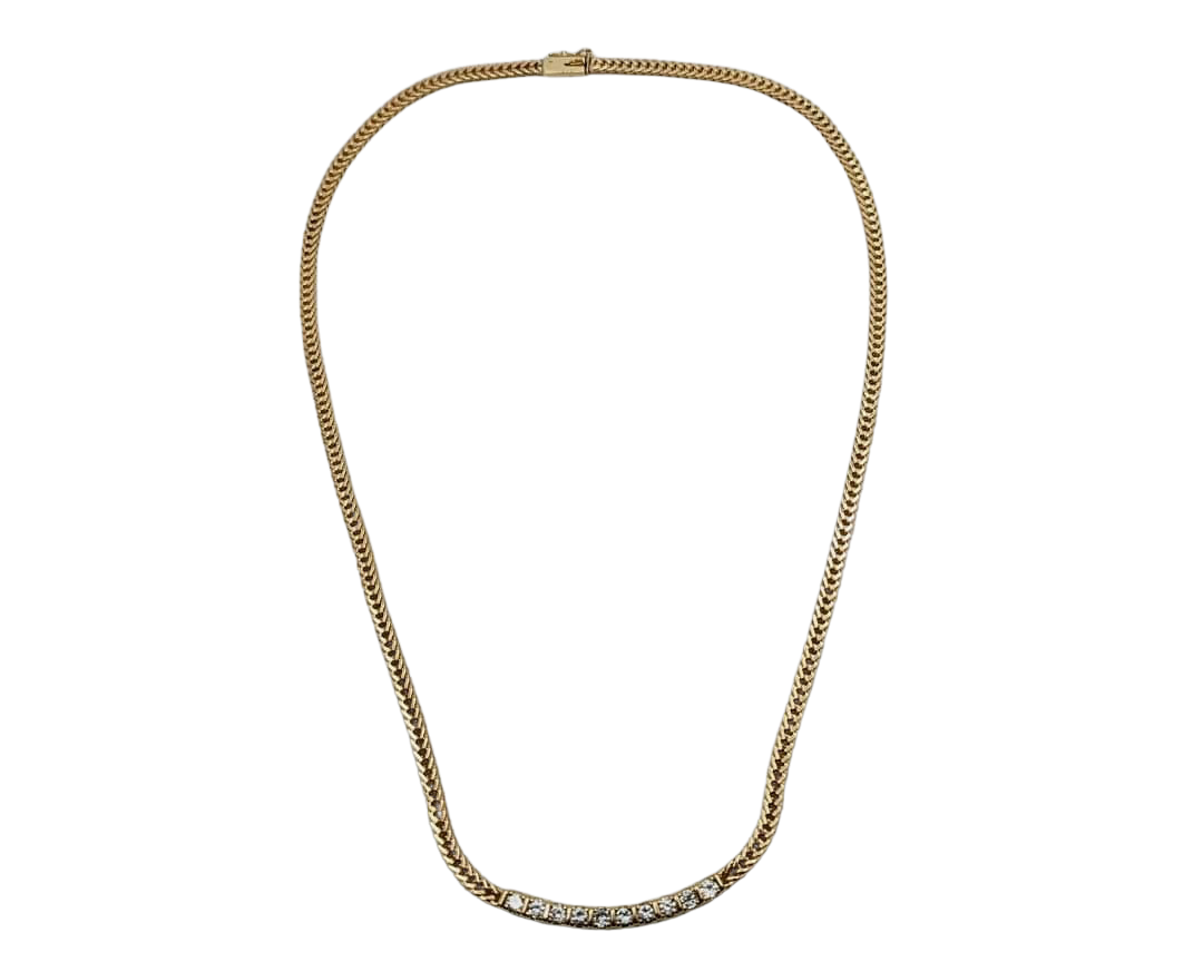 Diamond Bar Necklace on Franco Link Chain - Yellow Gold