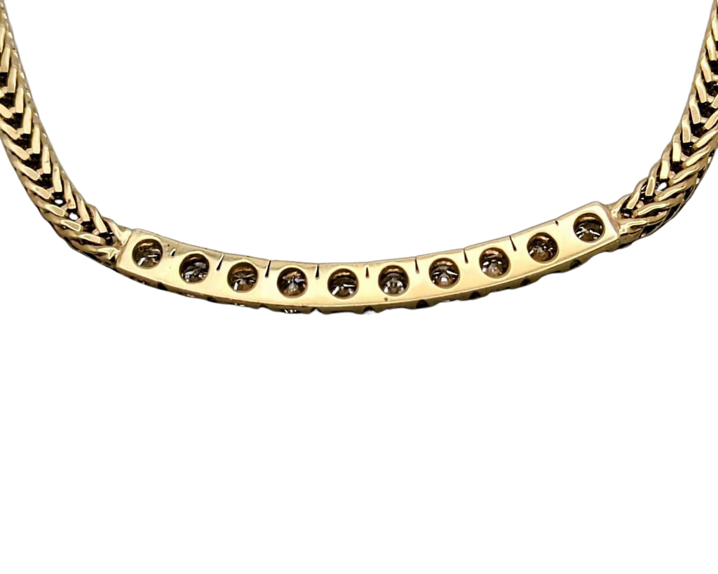 Diamond Bar Necklace on Franco Link Chain - Yellow Gold