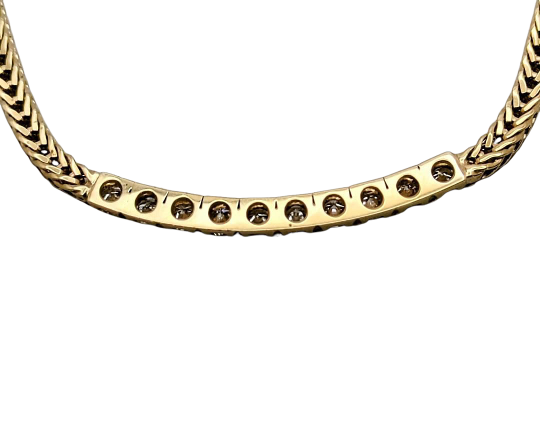 Diamond Bar Necklace on Franco Link Chain - Yellow Gold