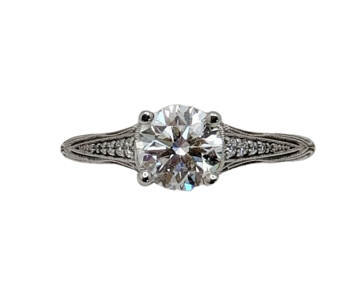 1.10ct Diamond Ring with Engraved Details - Platinum