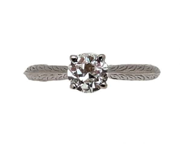 0.71ct Knife Edge Diamond Ring with Engraved Details - White Gold