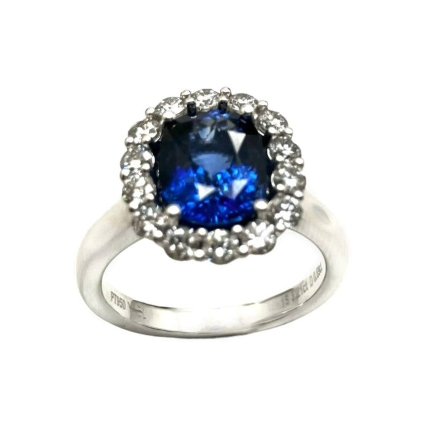 3.21ct Sapphire Ring with Diamond Halo - Platinum