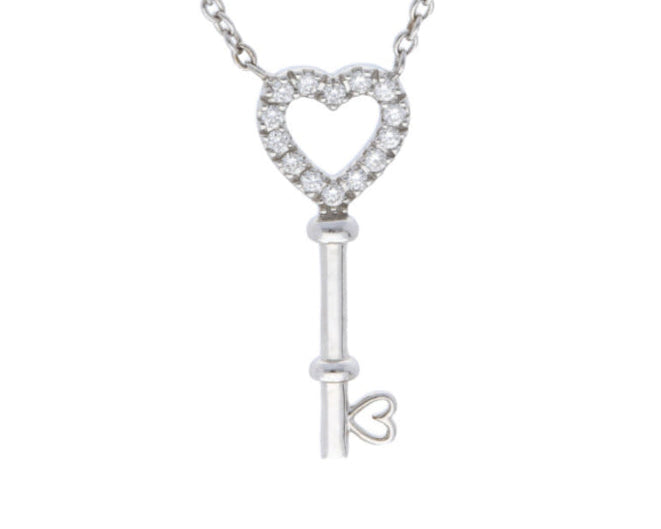 Diamond Key Necklace - White Gold