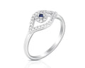 Evil Eye Ring with Diamonds and Sapphire - White Gold