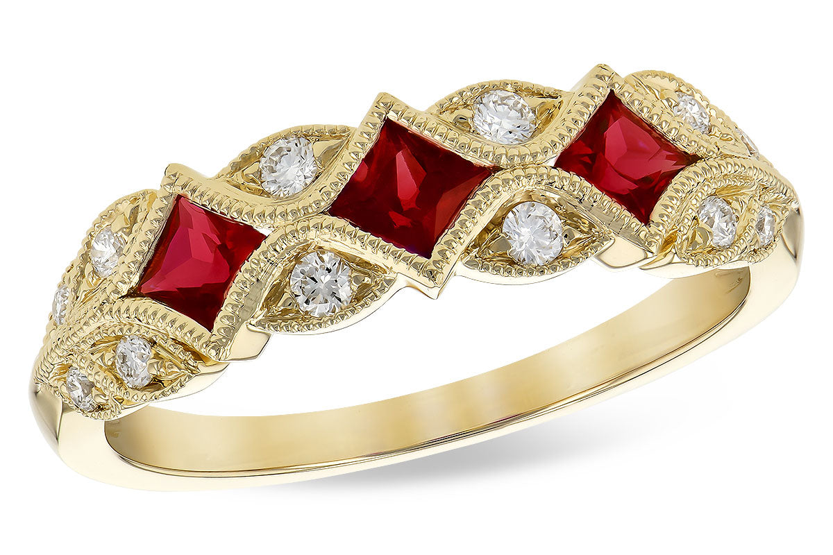 Art Deco Style Ruby and Diamond Band - Yellow Gold