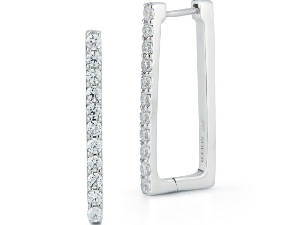 Rectangular Pave Diamond Huggie Earrings - White Gold