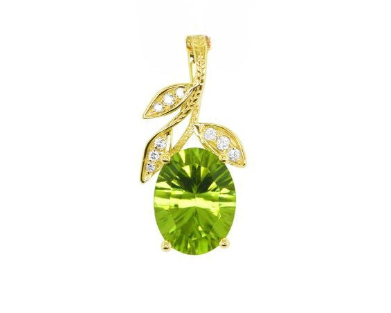 Peridot Pendant with Leaf Design - Yellow Gold