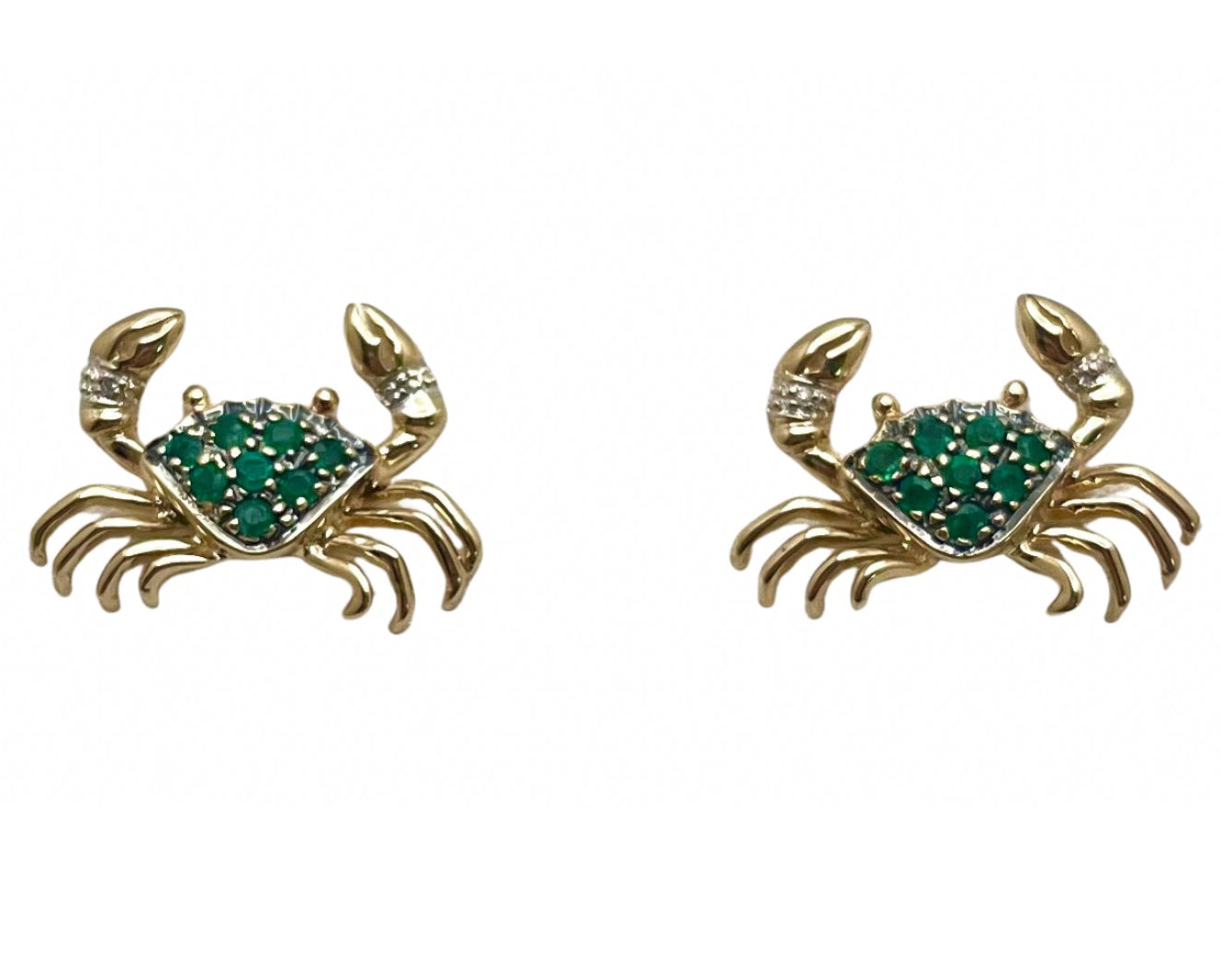 Emerald Crab Earrings - Yellow Gold