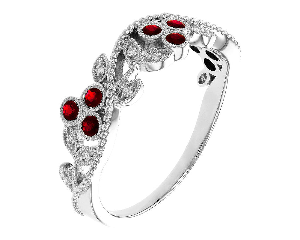 Ruby and Diamond Floral Ring - White Gold