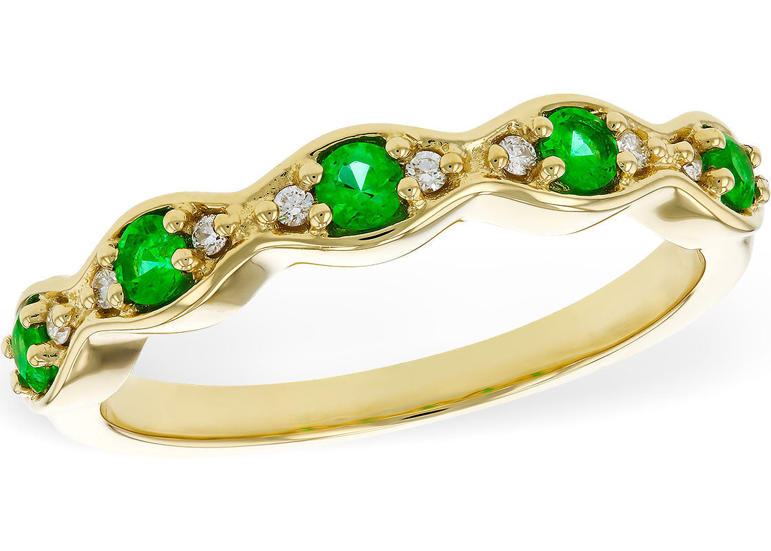 Emerald and Diamond Band - Yellow Gold