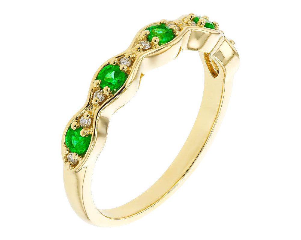 Emerald and Diamond Band - Yellow Gold