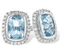 Aquamarine Earrings with Diamond Halo - White Gold