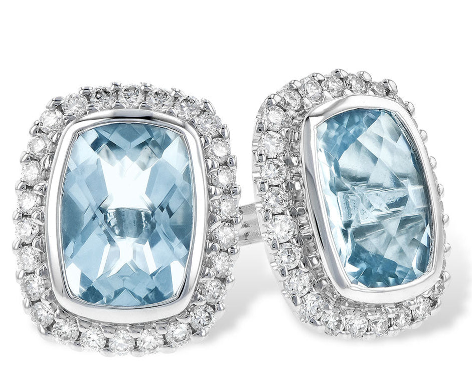 Aquamarine Earrings with Diamond Halo - White Gold
