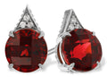 Garnet Stud Earrings with Diamond Accents - White Gold
