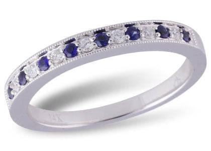 Sapphire and Diamond Alternating Band - White Gold
