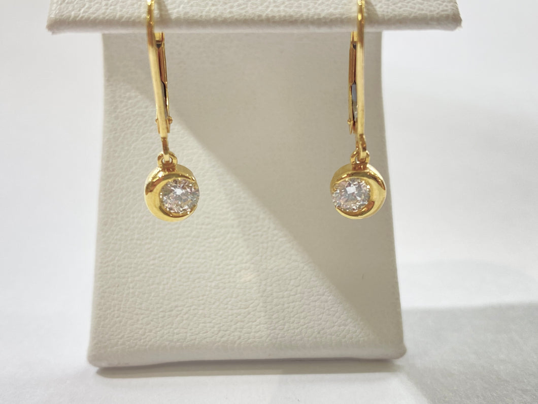 Crescent Moon Dangle Earrings with Diamonds - Yellow Gold