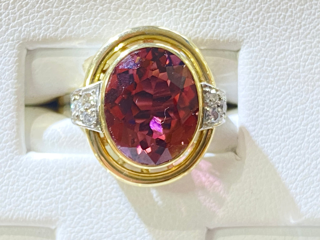 Pink Tourmaline Ring w/ Pave Diamond Accents - Two-Tone
