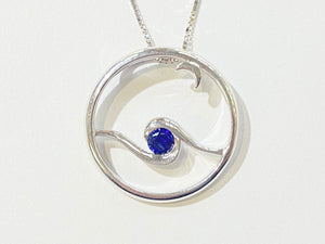 Moon Glow Pendant with Sapphire Center - White Gold