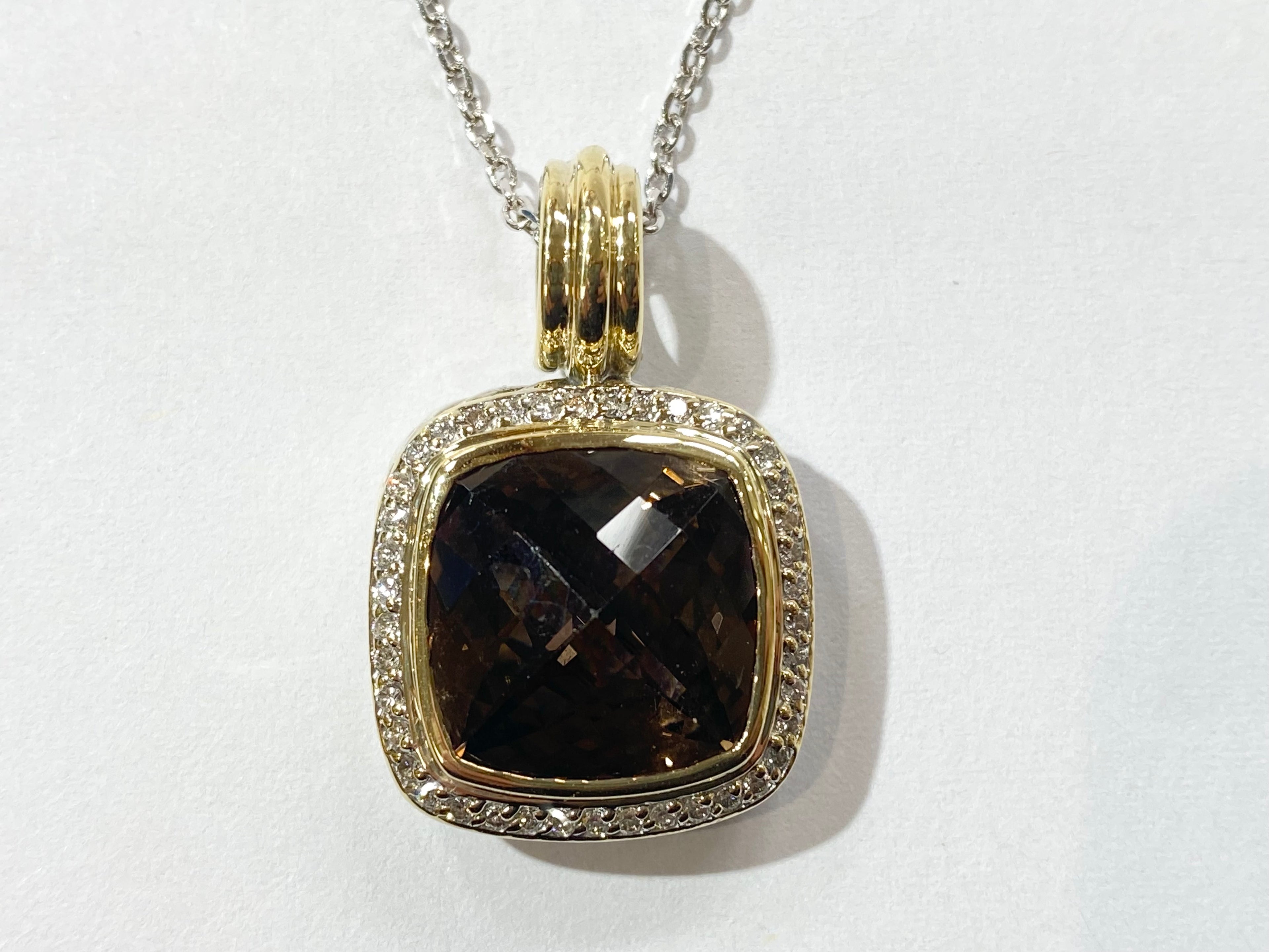 David Yurman Albion Smoky Topaz Pendant with Diamond Accent - Two Tone