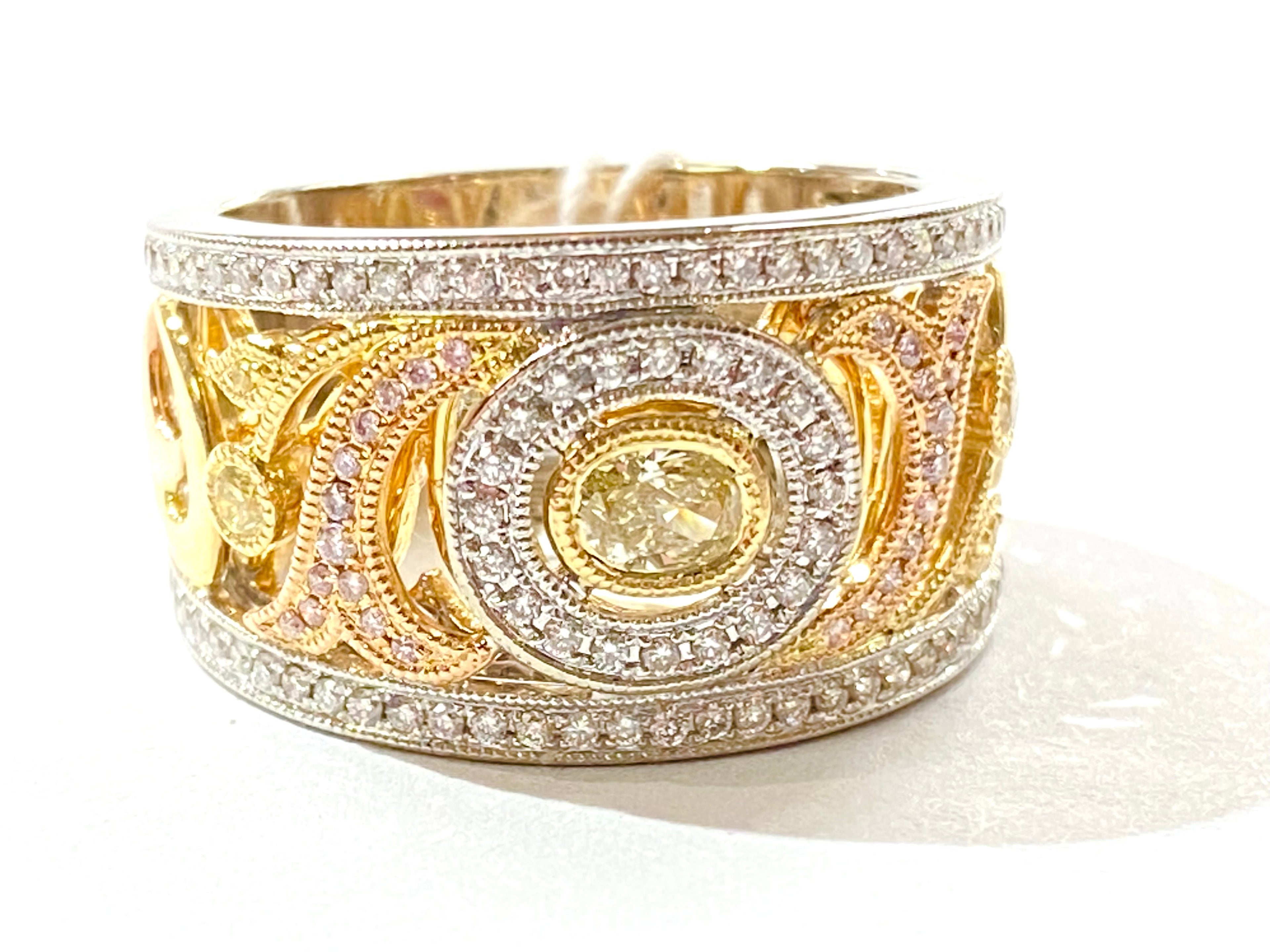 Yellow, Pink, and White Diamond Band - Three Tone