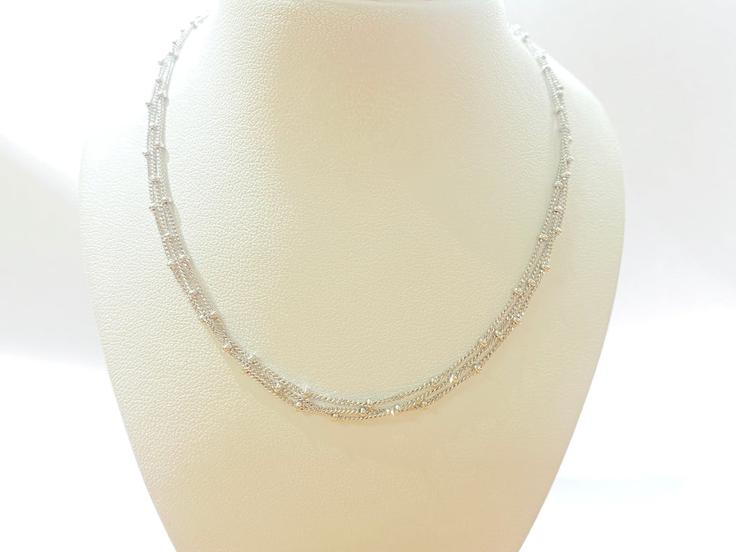 Triple Strand Beaded Necklace - White Gold