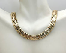 Load image into Gallery viewer, Three Row Flat Curb Patterned Necklace - Yellow Gold
