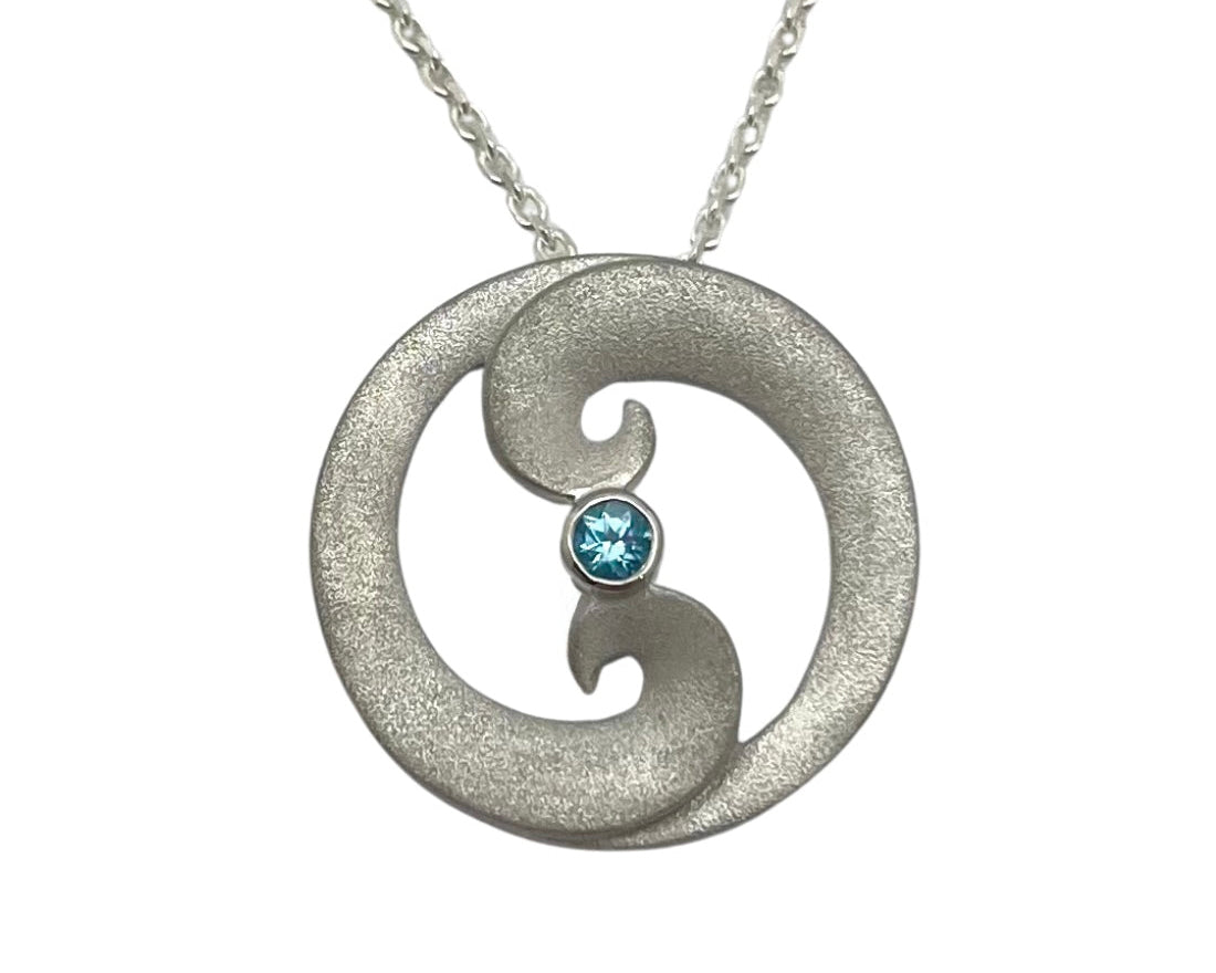 Koru Pendant with Blue Topaz - Silver