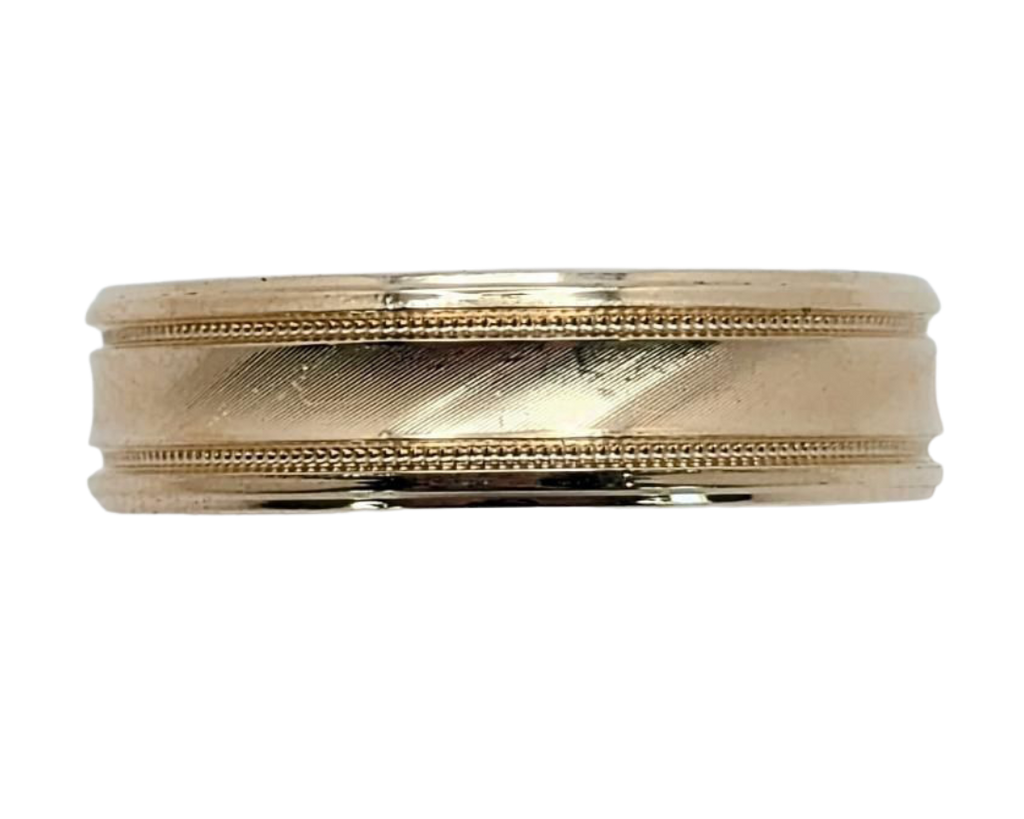 Frederick Goldman Band with Line Textured Center - Yellow Gold