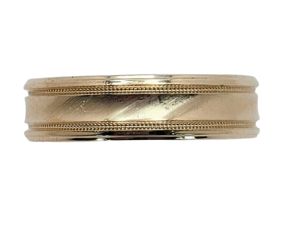 Frederick Goldman Band with Line Textured Center - Yellow Gold