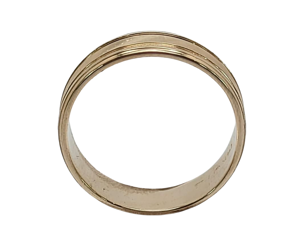 Frederick Goldman Band with Line Textured Center - Yellow Gold