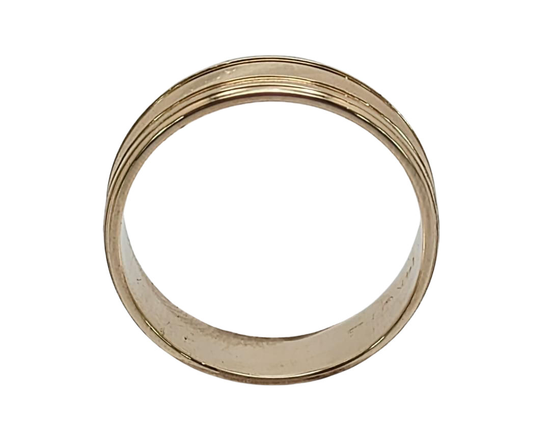 Frederick Goldman Band with Line Textured Center - Yellow Gold