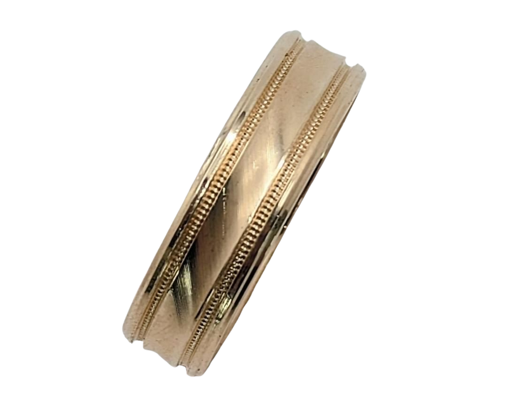 Frederick Goldman Band with Line Textured Center - Yellow Gold