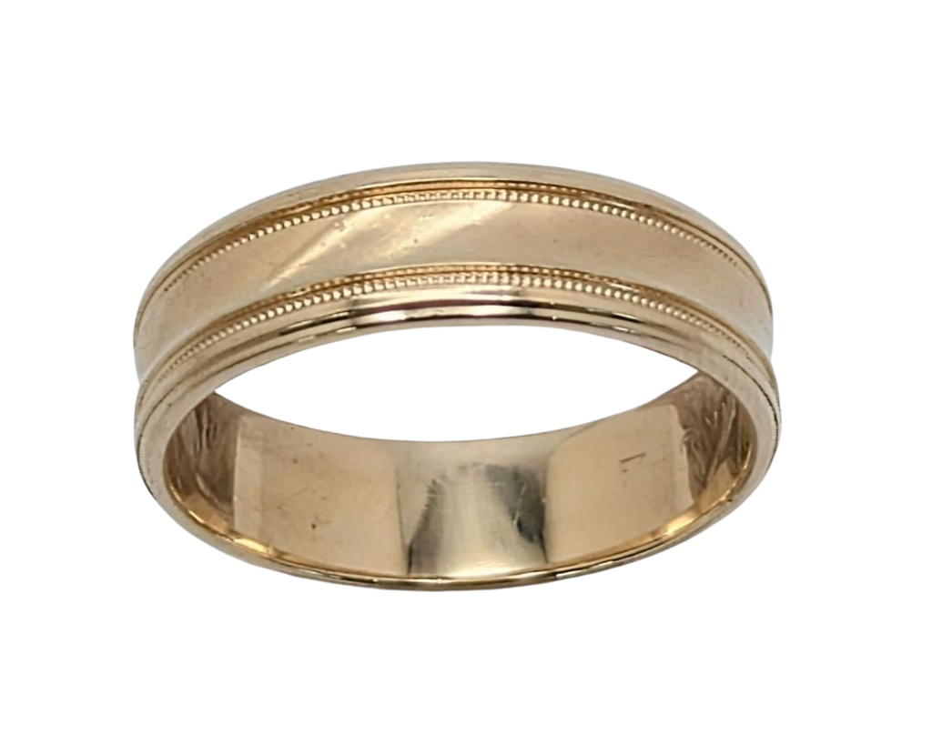 Frederick Goldman Band with Line Textured Center - Yellow Gold
