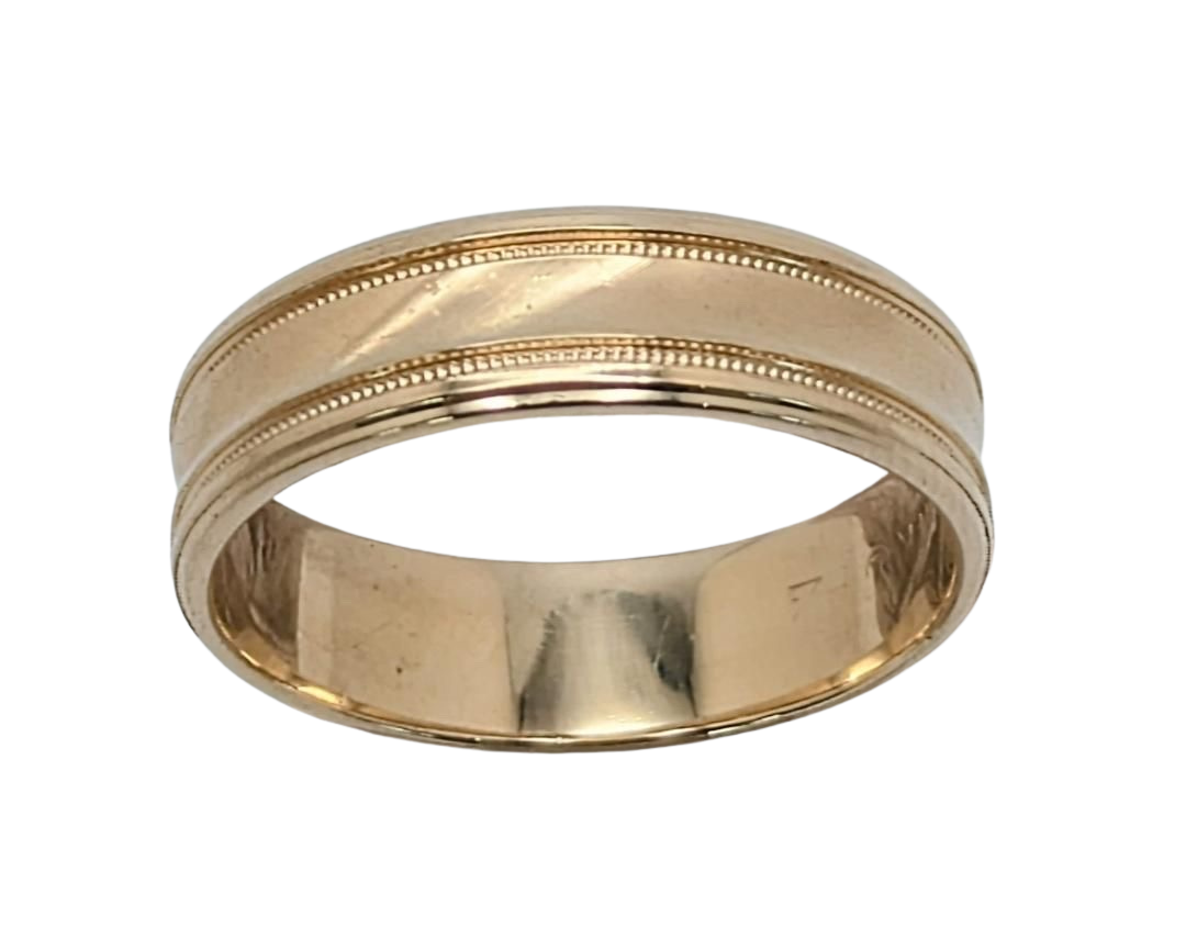 Frederick Goldman Band with Line Textured Center - Yellow Gold