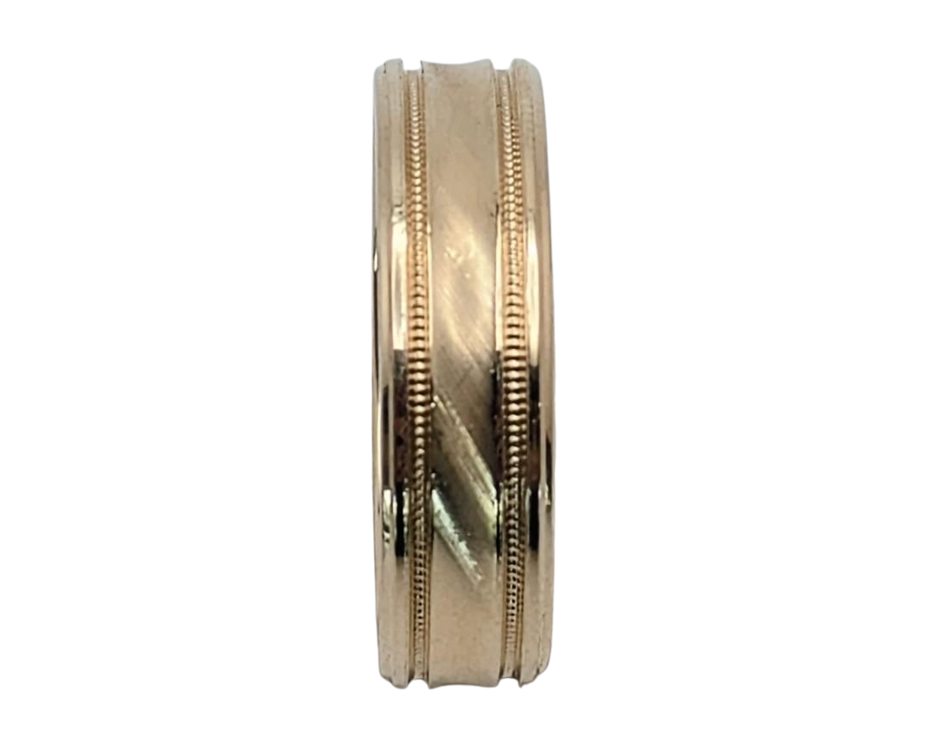 Frederick Goldman Band with Line Textured Center - Yellow Gold