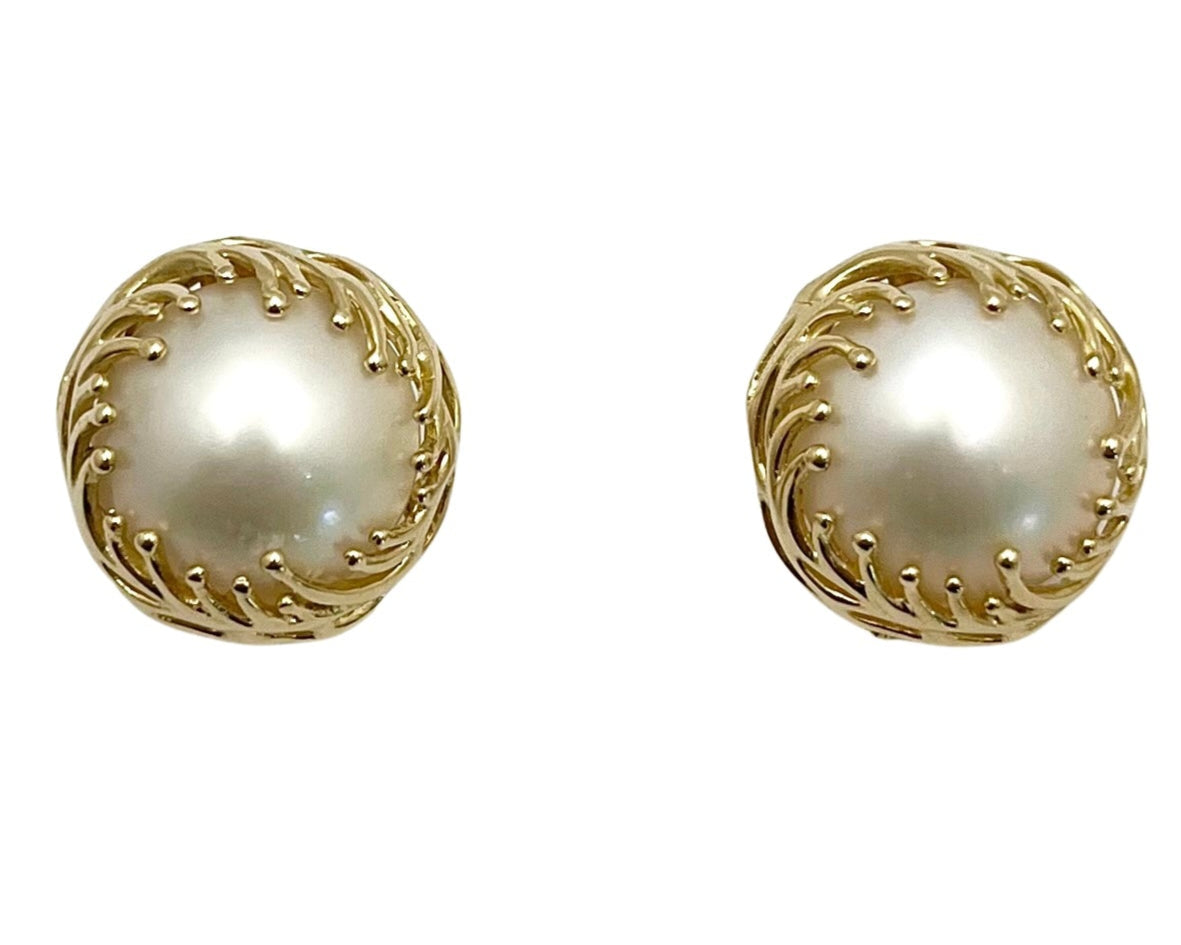 Mabe Pearl Earrings - Yellow Gold