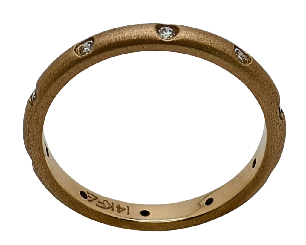 Flush Set Diamond Band with Sandblasted Finish - Yellow Gold