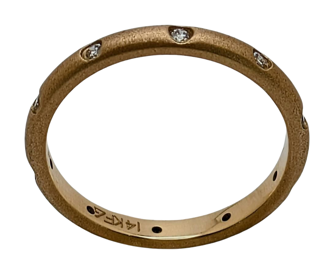 Flush Set Diamond Band with Sandblasted Finish - Yellow Gold