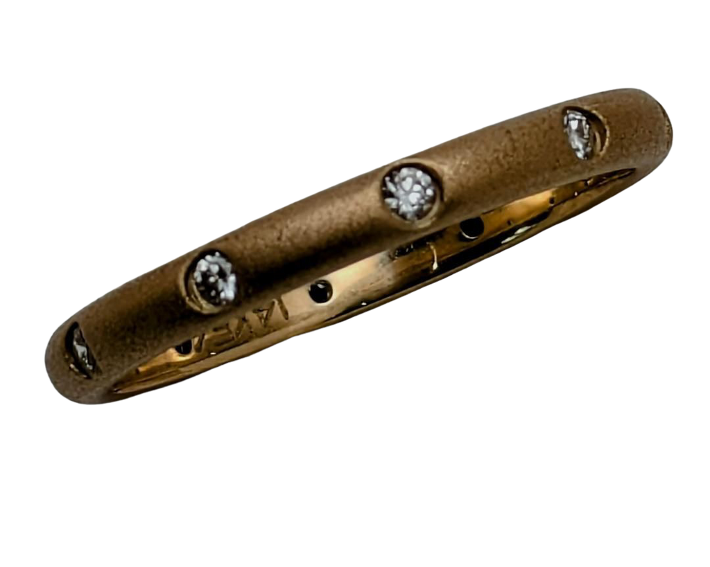 Flush Set Diamond Band with Sandblasted Finish - Yellow Gold