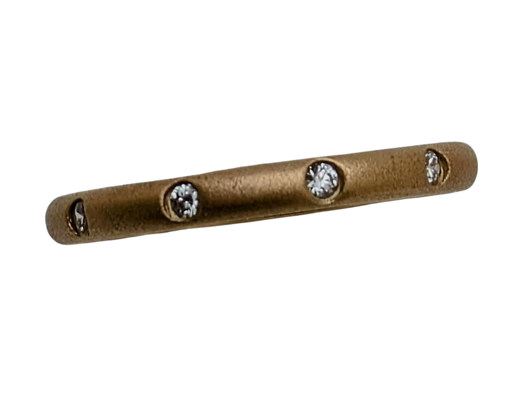 Flush Set Diamond Band with Sandblasted Finish - Yellow Gold