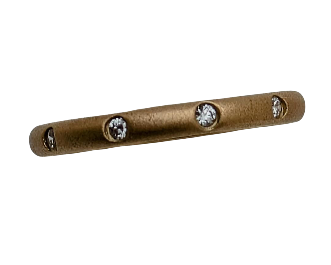 Flush Set Diamond Band with Sandblasted Finish - Yellow Gold