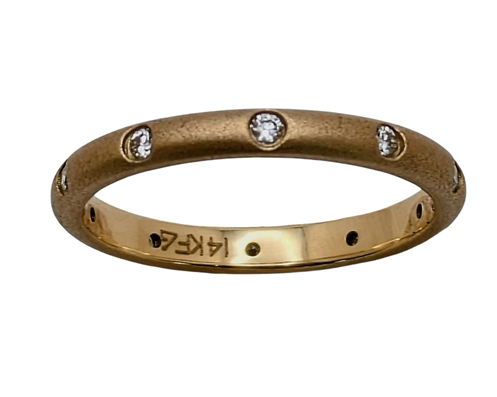 Flush Set Diamond Band with Sandblasted Finish - Yellow Gold