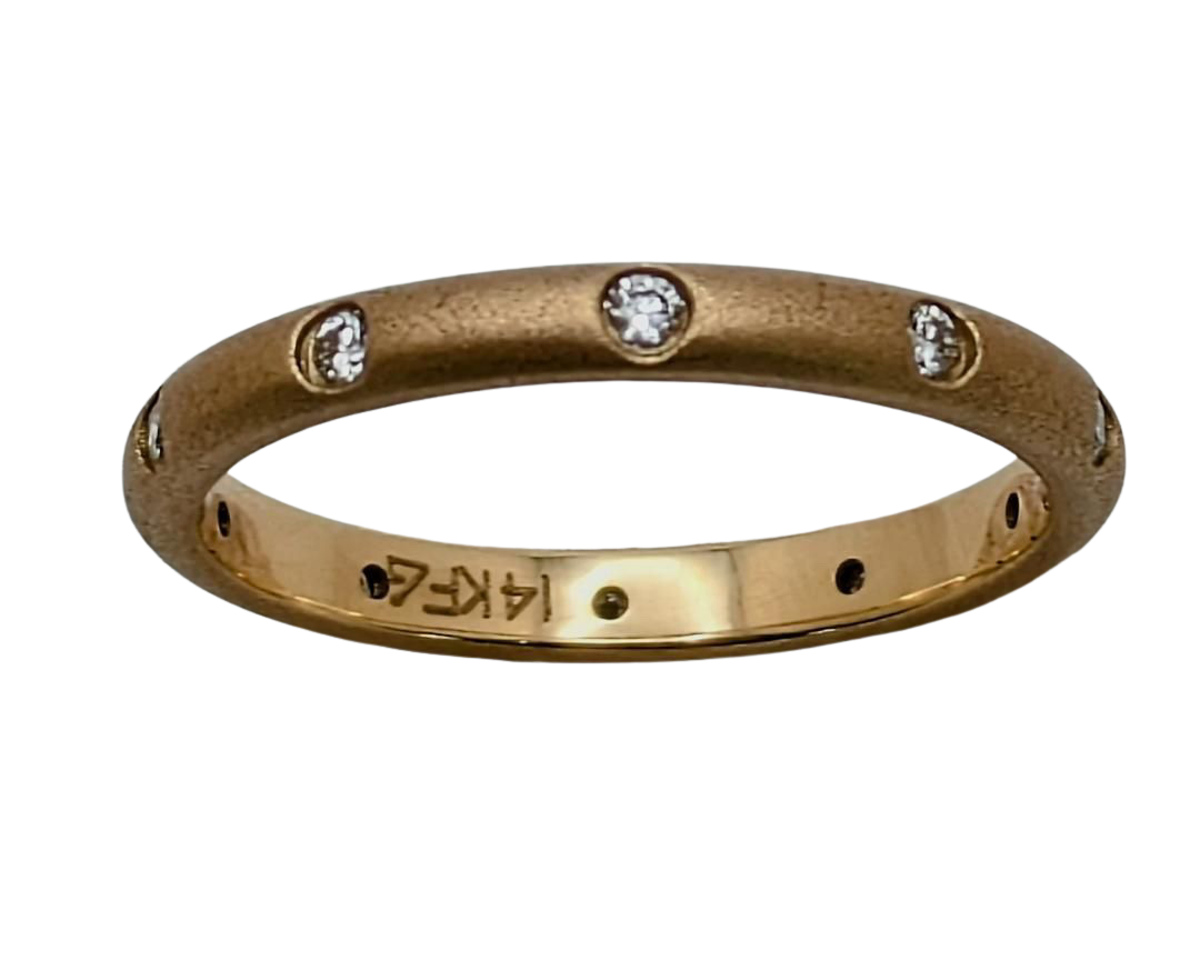 Flush Set Diamond Band with Sandblasted Finish - Yellow Gold