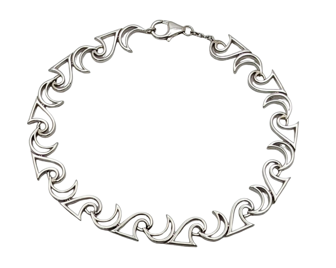Moon And Wave Link Bracelet - Sterling Silver