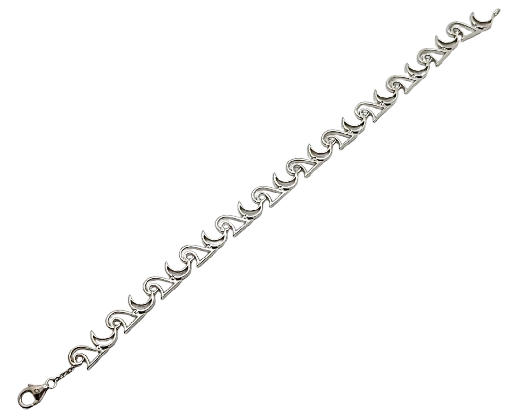 Moon And Wave Link Bracelet - Sterling Silver