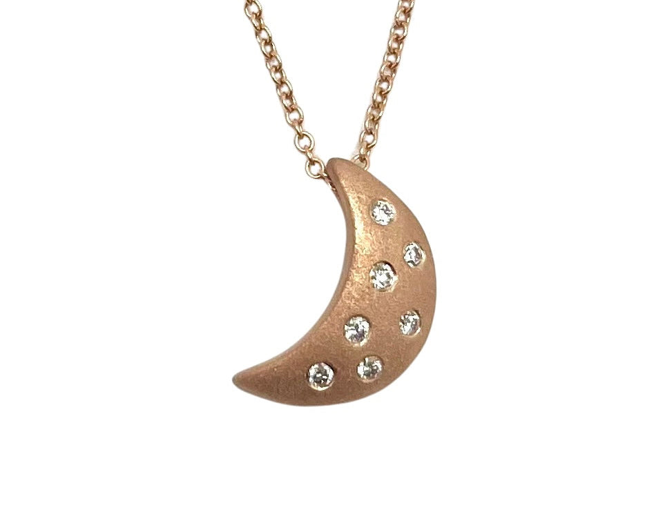 Small Moonlight Pendant with Diamonds - Rose Gold